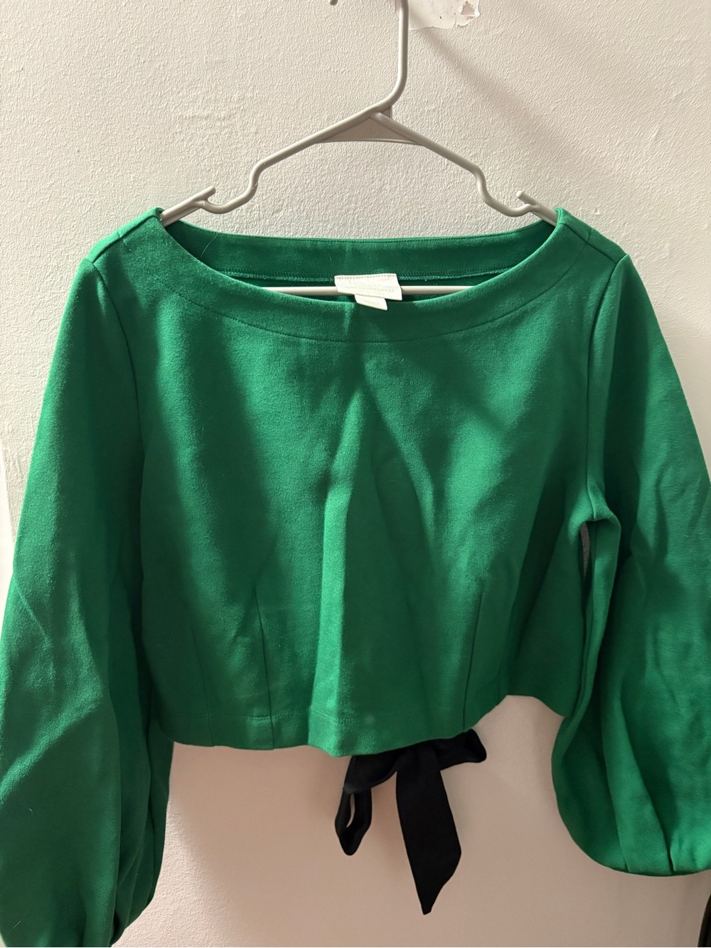 Anthropologie Kelly Green Boatneck Cropped Tie-Back Top